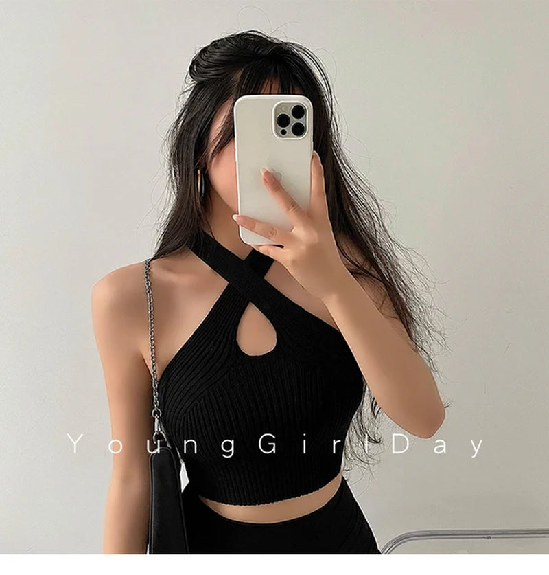 Chic Cross-Front Knitted Crop Top